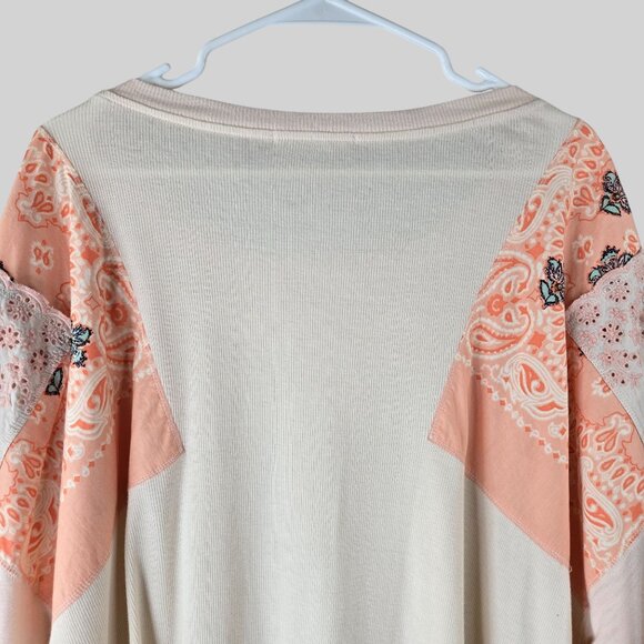 We The Free Patchwork Boho Shirt Lg Light Pink Oversized Relaxed Long Sleeve Top - Picture 7 of 13